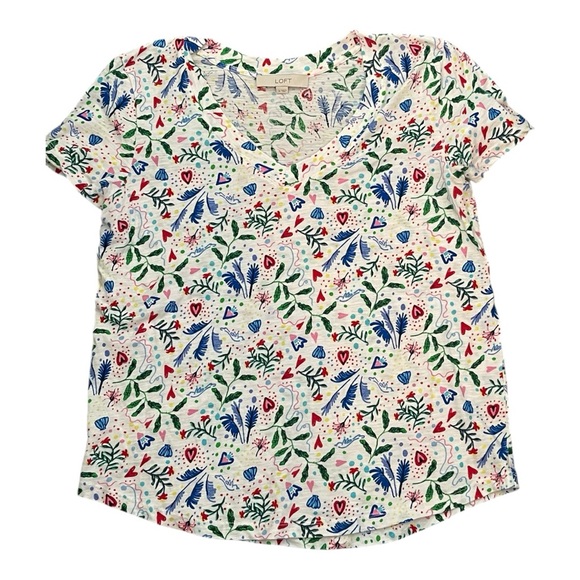 LOFT Blue and Pink Fitted Short Sleeve Blouse - Picture 3 of 9